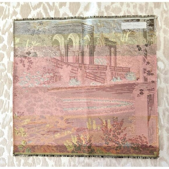 Italian Woven Tapestry Wall Hanging With Floral Garden Lake Como Scene 19" x 19" - Picture 4 of 7